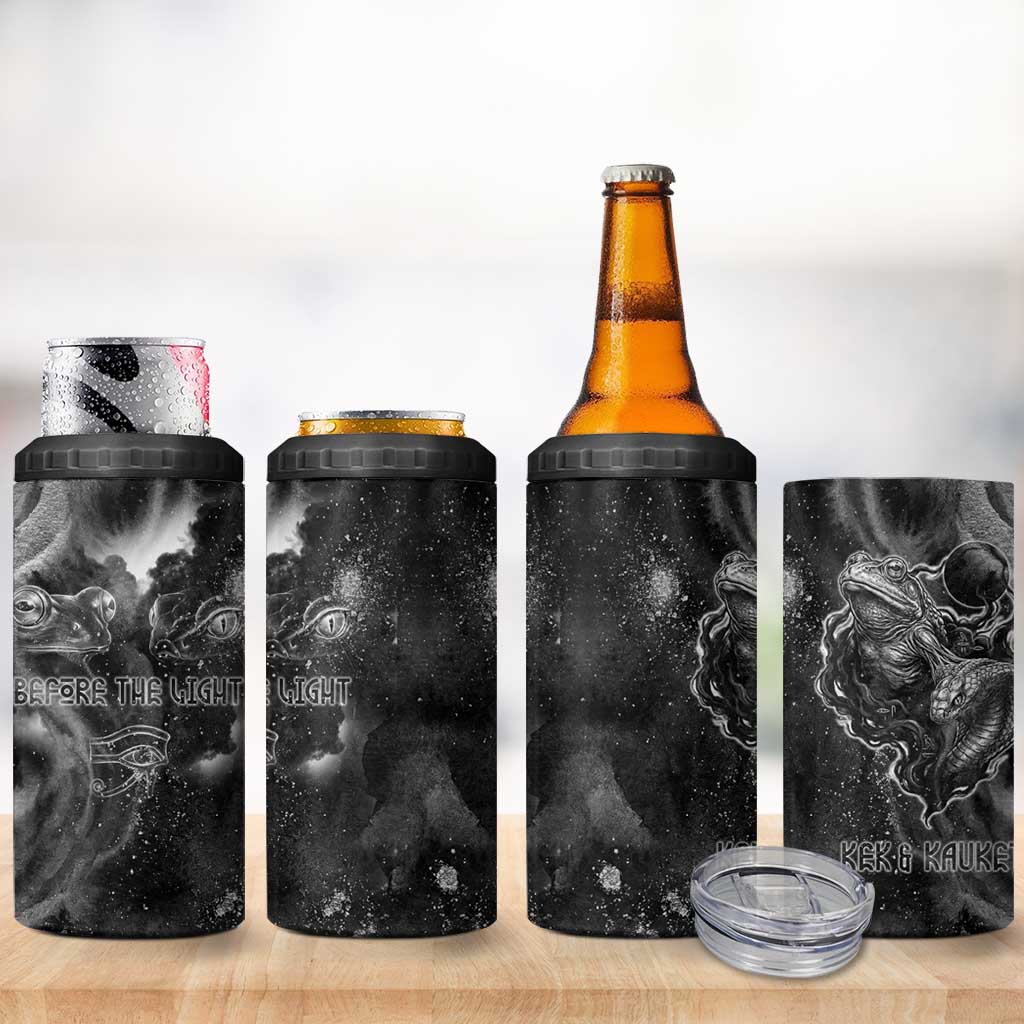 Kek and Kauket Egyptian 4 in 1 Can Cooler Tumbler Primordial Darkness Design Cosmic Frogs and Serpents