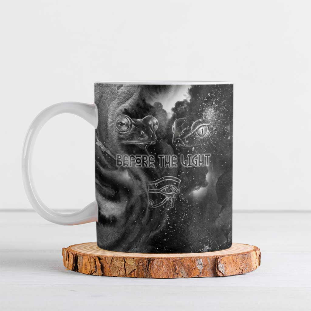 Kek and Kauket Egyptian Ceramic Mug Primordial Darkness Design Cosmic Frogs and Serpents
