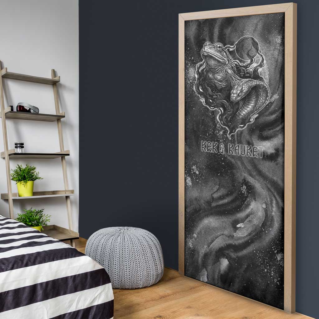 Kek and Kauket Egyptian Door Cover Primordial Darkness Design Cosmic Frogs and Serpents