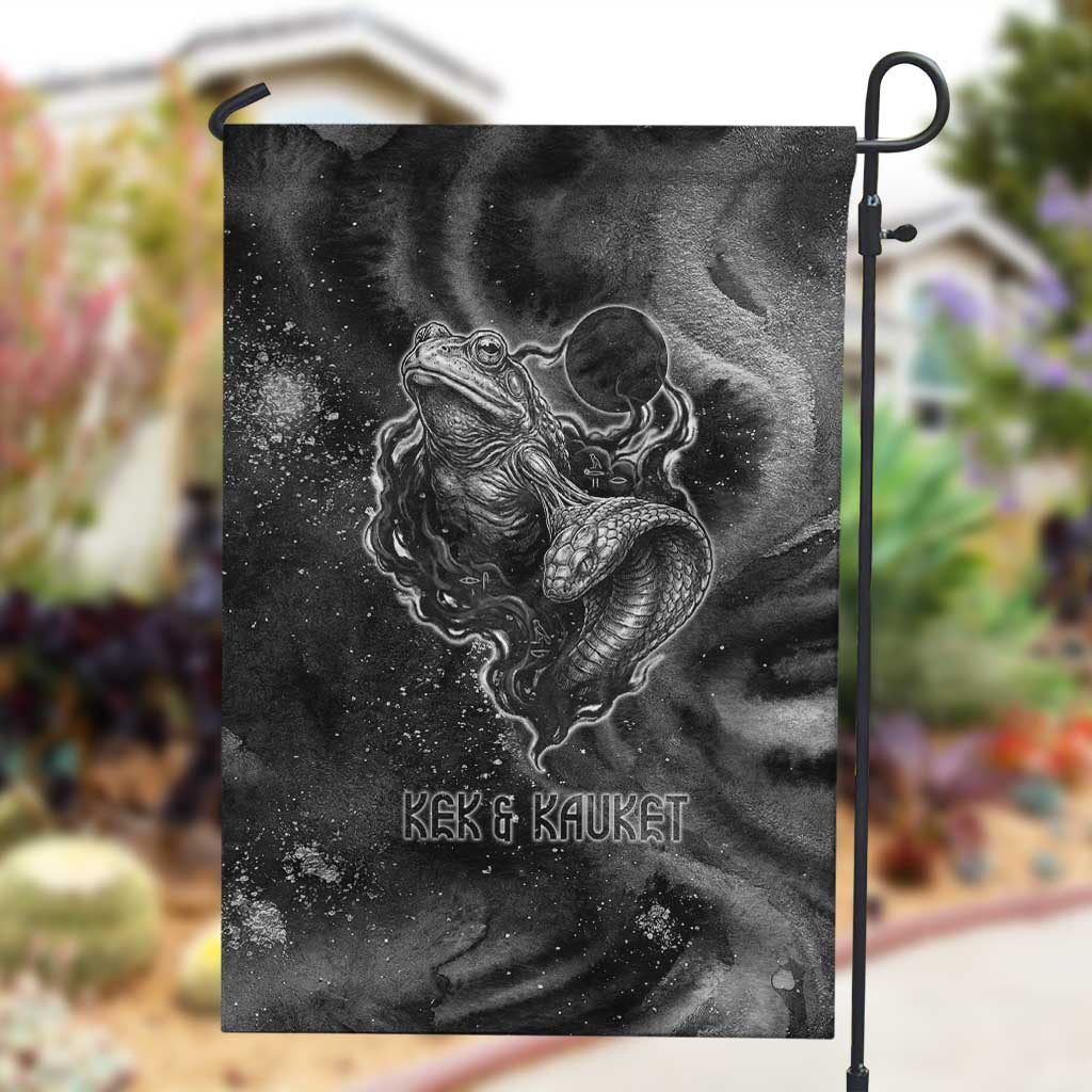 Kek and Kauket Egyptian Garden Flag Primordial Darkness Design Cosmic Frogs and Serpents