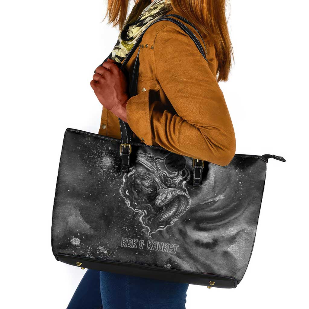 Kek and Kauket Egyptian Leather Tote Bag Primordial Darkness Design Cosmic Frogs and Serpents