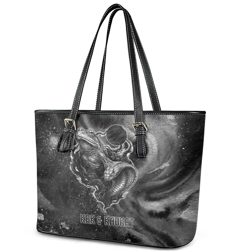 Kek and Kauket Egyptian Leather Tote Bag Primordial Darkness Design Cosmic Frogs and Serpents