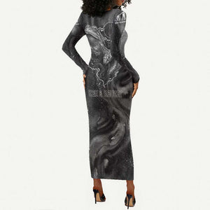 Kek and Kauket Egyptian Long Sleeve Bodycon Dress Primordial Darkness Design Cosmic Frogs and Serpents