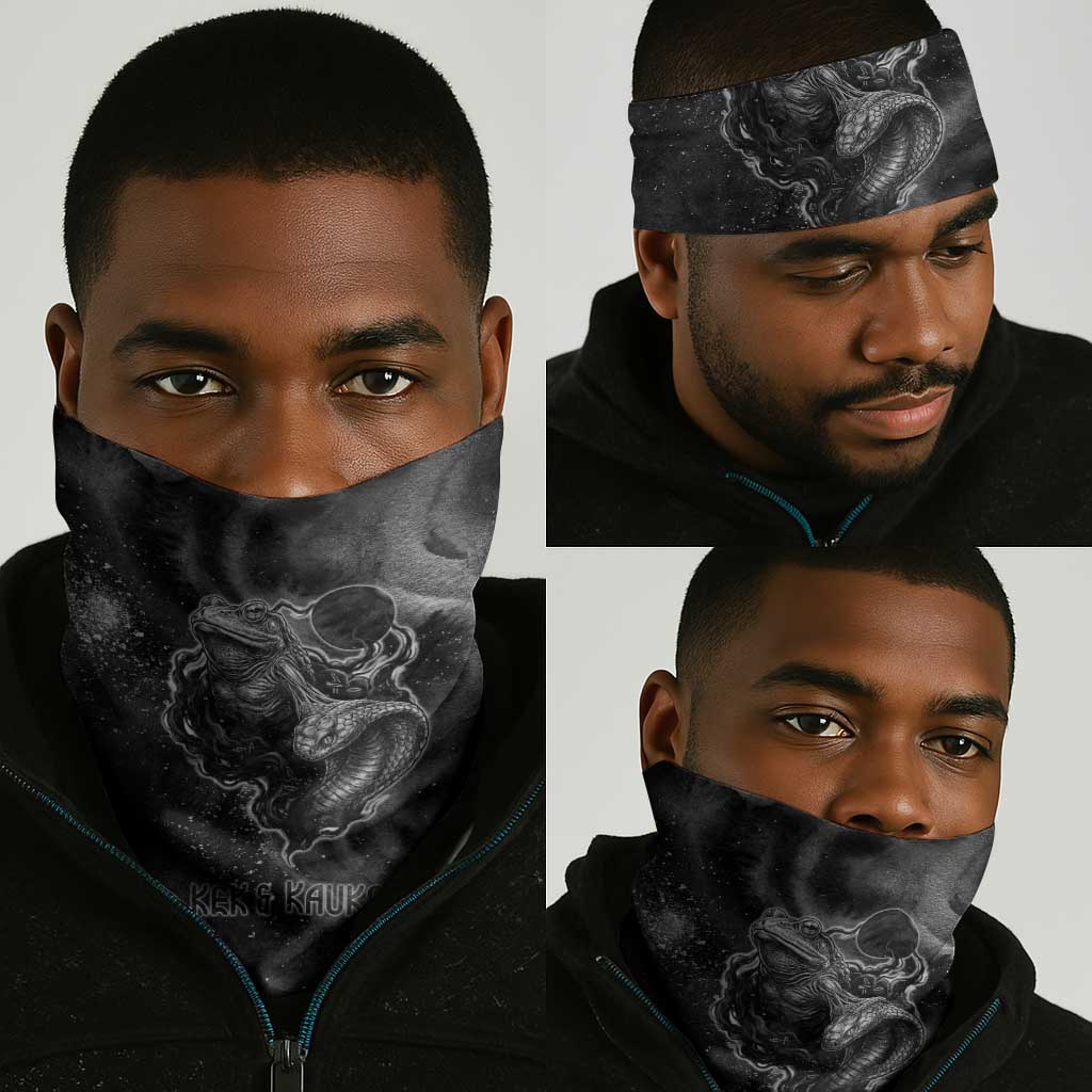 Kek and Kauket Egyptian Neck Gaiter Primordial Darkness Design Cosmic Frogs and Serpents