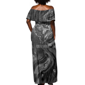 Kek and Kauket Egyptian Off Shoulder Maxi Dress Primordial Darkness Design Cosmic Frogs and Serpents