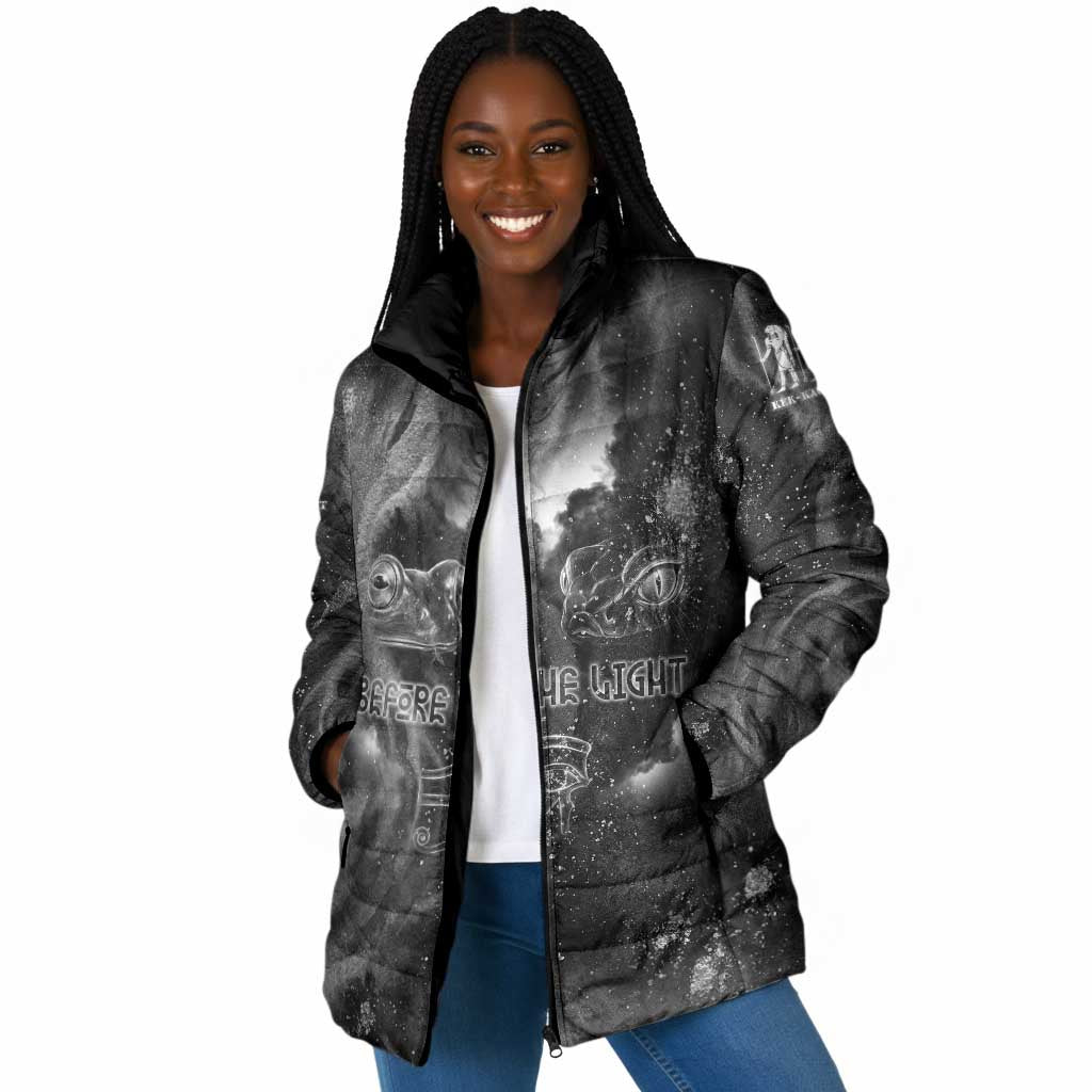 Kek and Kauket Egyptian Padded Jacket Primordial Darkness Design Cosmic Frogs and Serpents