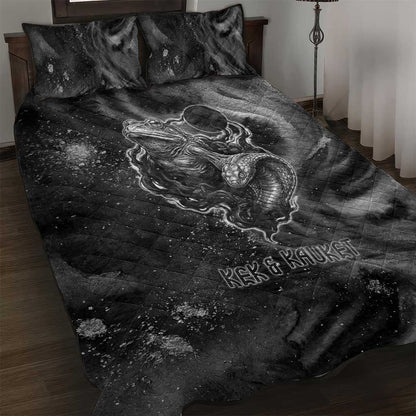 Kek and Kauket Egyptian Quilt Bed Set Primordial Darkness Design Cosmic Frogs and Serpents
