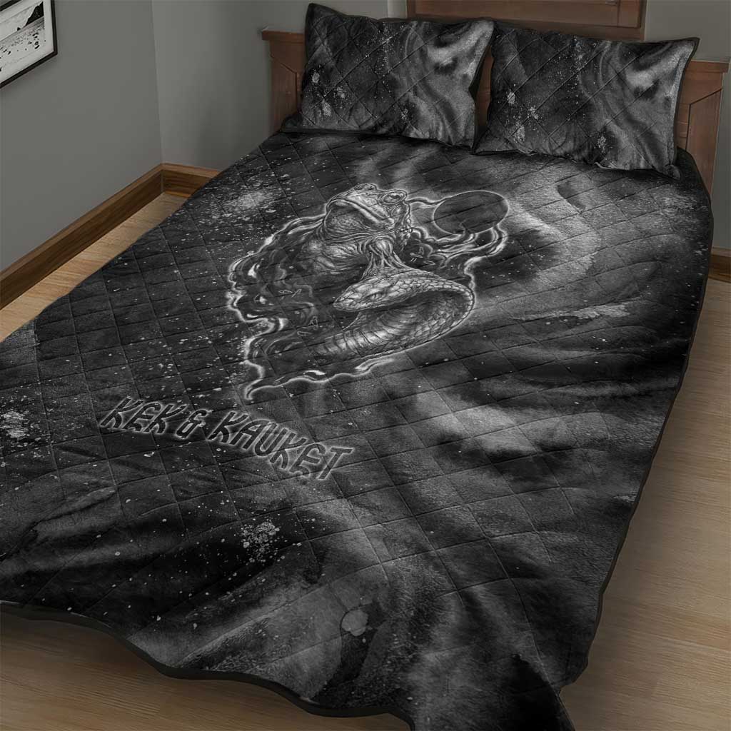 Kek and Kauket Egyptian Quilt Bed Set Primordial Darkness Design Cosmic Frogs and Serpents