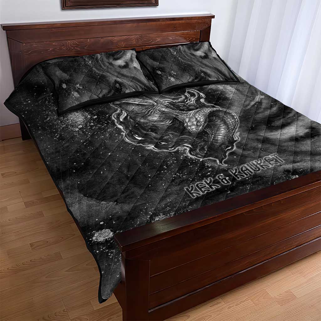 Kek and Kauket Egyptian Quilt Bed Set Primordial Darkness Design Cosmic Frogs and Serpents