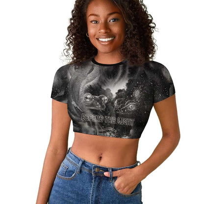 Kek and Kauket Egyptian Raglan Cropped T shirt Primordial Darkness Design Cosmic Frogs and Serpents