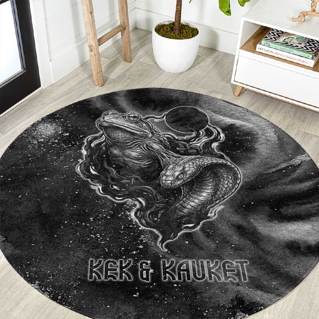 Kek and Kauket Egyptian Round Carpet Primordial Darkness Design Cosmic Frogs and Serpents