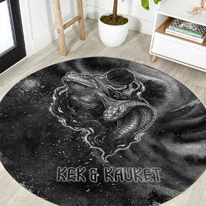Kek and Kauket Egyptian Round Carpet Primordial Darkness Design Cosmic Frogs and Serpents