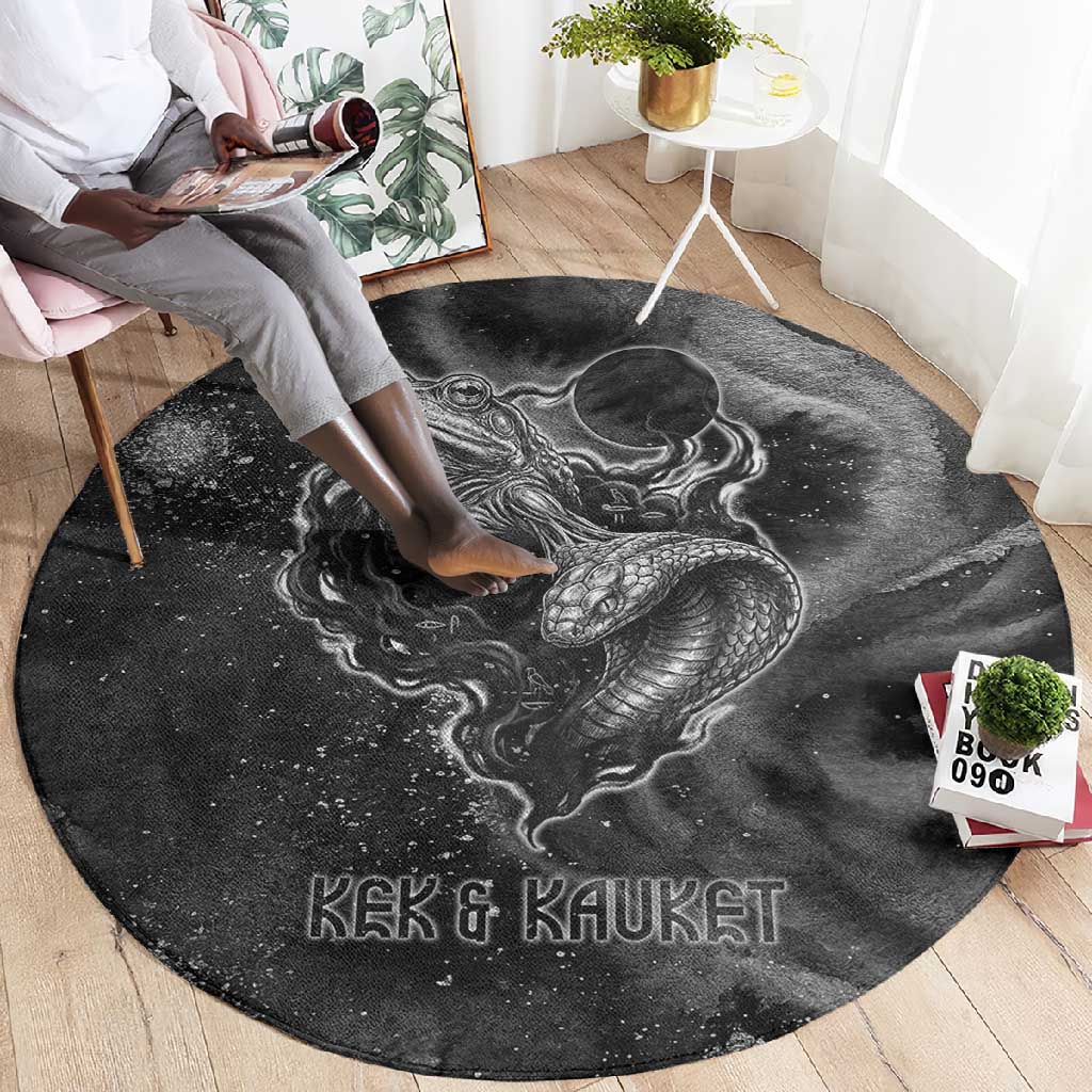 Kek and Kauket Egyptian Round Carpet Primordial Darkness Design Cosmic Frogs and Serpents