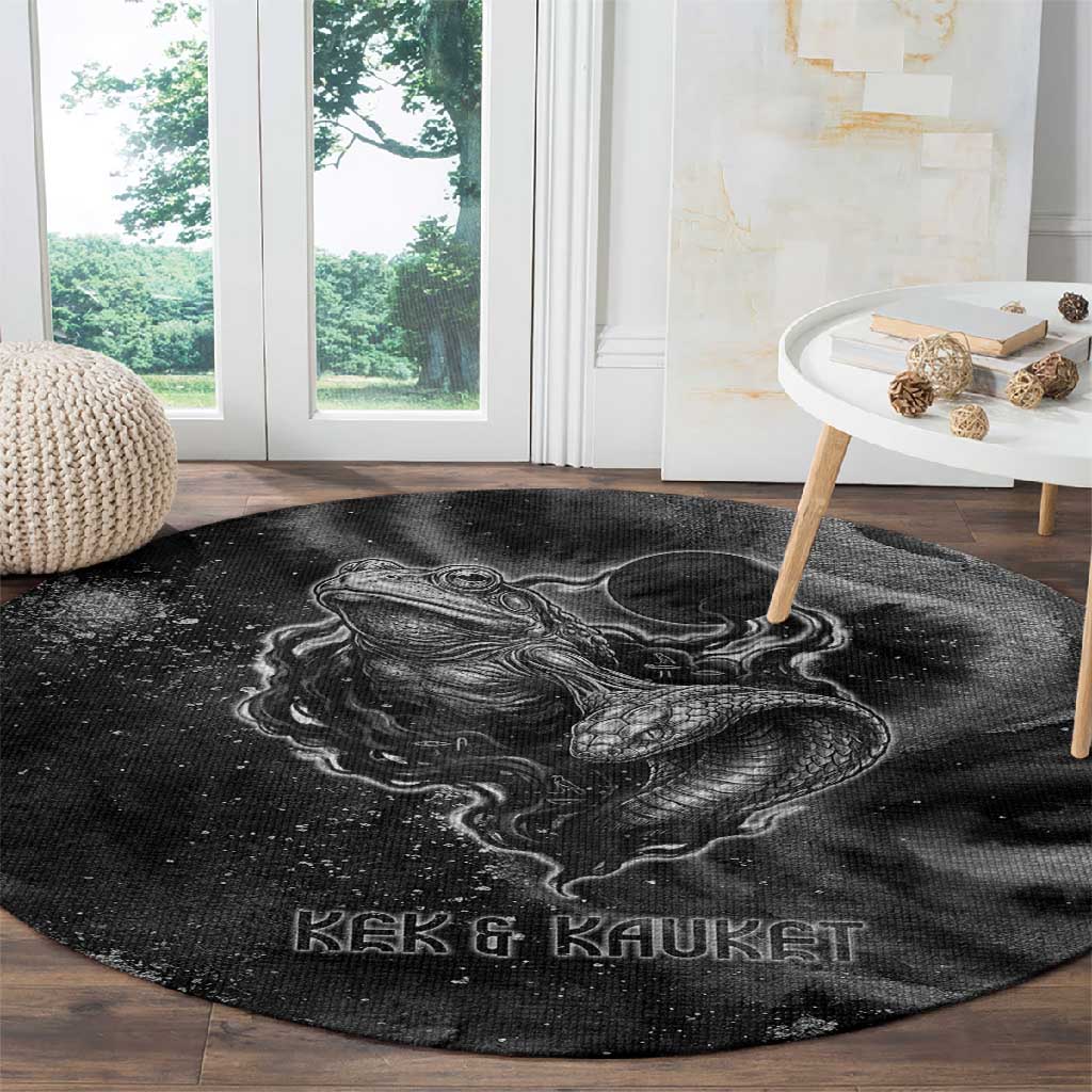 Kek and Kauket Egyptian Round Carpet Primordial Darkness Design Cosmic Frogs and Serpents