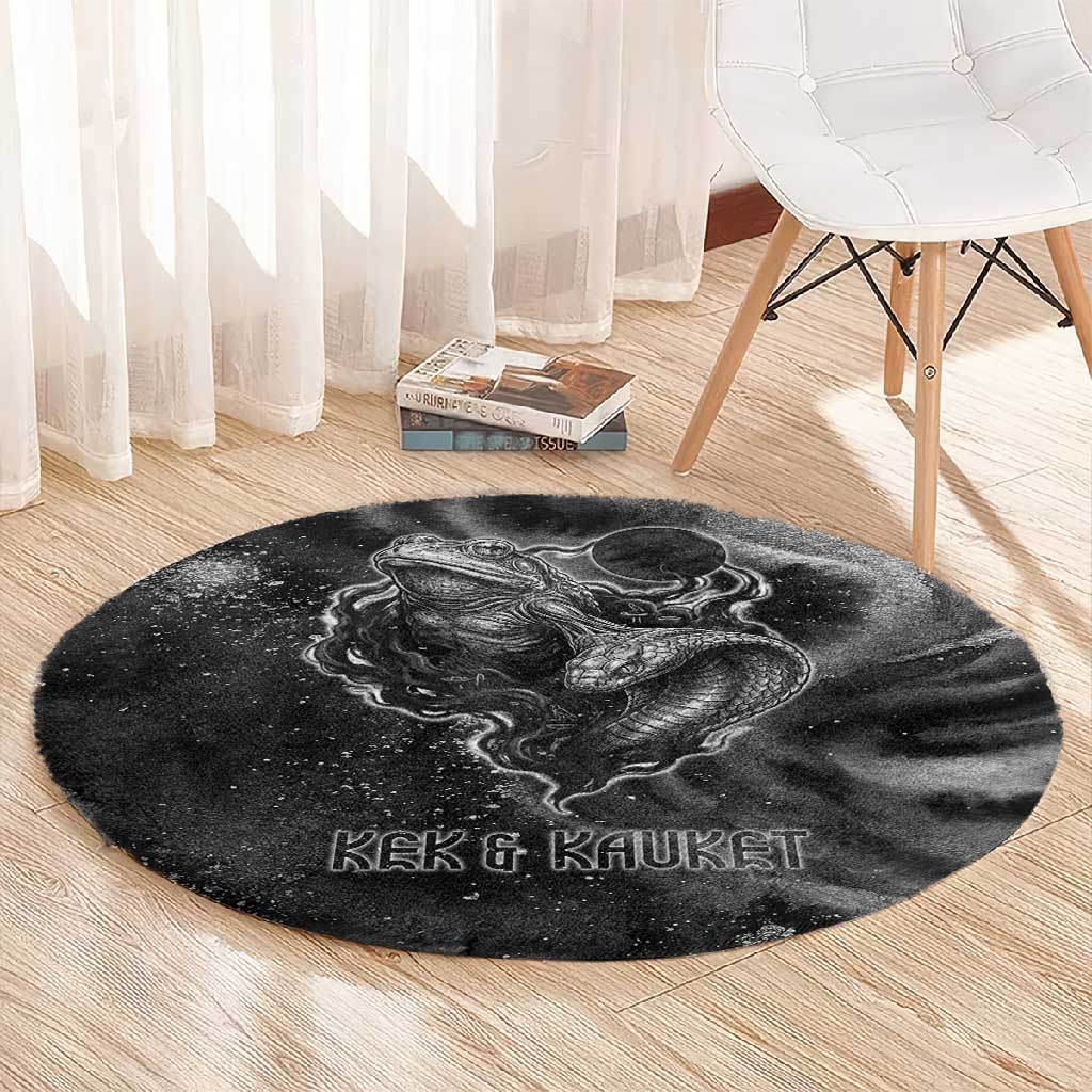 Kek and Kauket Egyptian Round Carpet Primordial Darkness Design Cosmic Frogs and Serpents