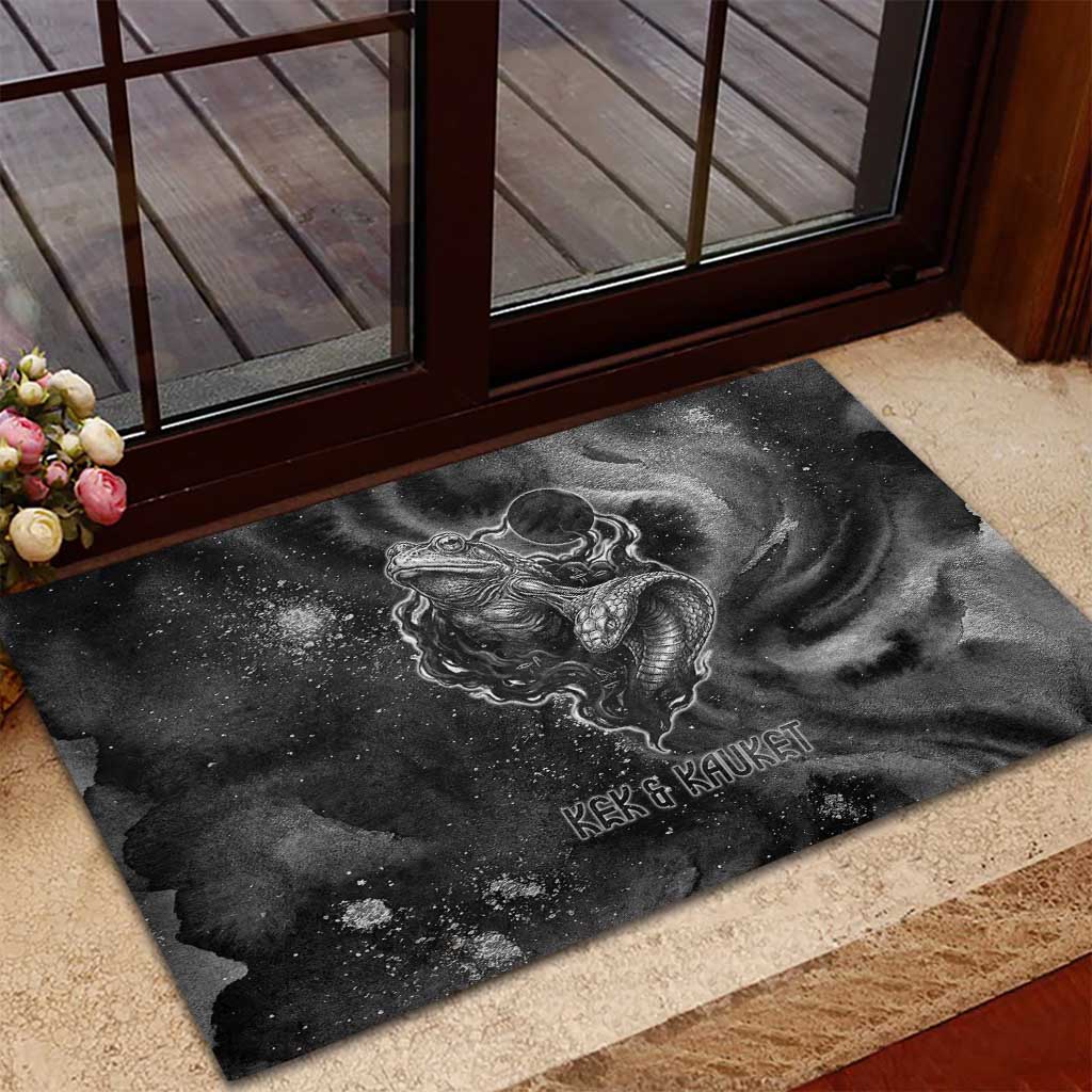 Kek and Kauket Egyptian Rubber Doormat Primordial Darkness Design Cosmic Frogs and Serpents