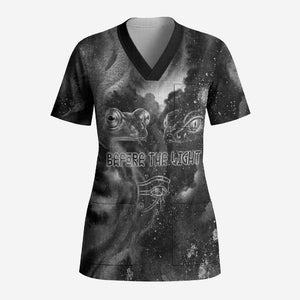Kek and Kauket Egyptian Scrub Top Primordial Darkness Design Cosmic Frogs and Serpents