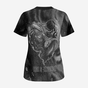 Kek and Kauket Egyptian Scrub Top Primordial Darkness Design Cosmic Frogs and Serpents