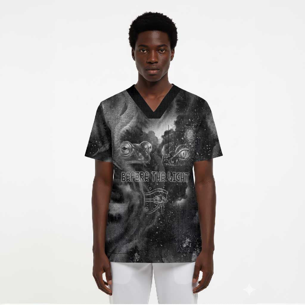 Kek and Kauket Egyptian Scrub Top Primordial Darkness Design Cosmic Frogs and Serpents