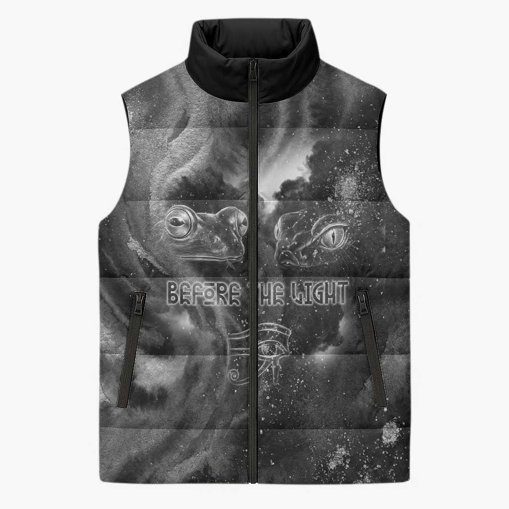 Kek and Kauket Egyptian Sleeveless Puffer Jacket Primordial Darkness Design Cosmic Frogs and Serpents