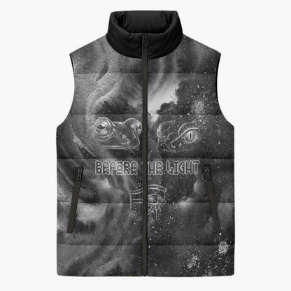 Kek and Kauket Egyptian Sleeveless Puffer Jacket Primordial Darkness Design Cosmic Frogs and Serpents