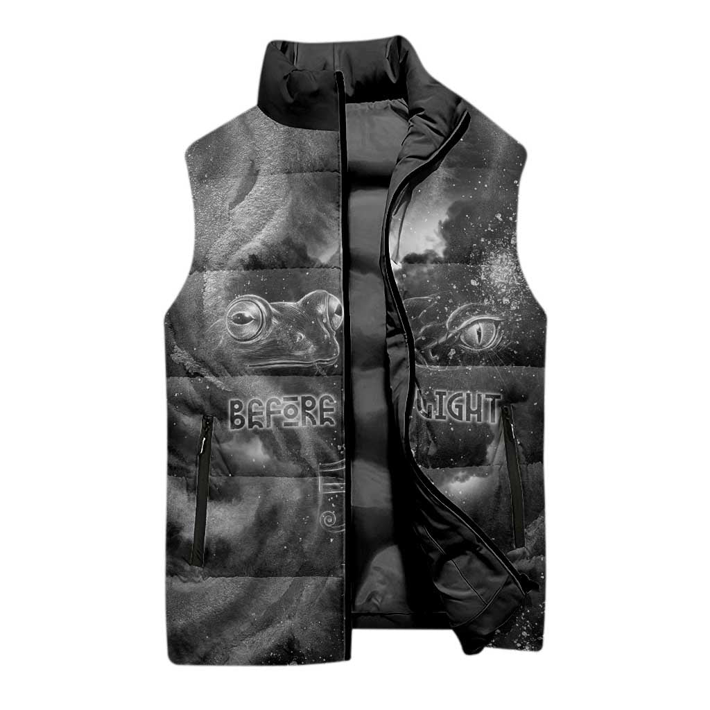 Kek and Kauket Egyptian Sleeveless Puffer Jacket Primordial Darkness Design Cosmic Frogs and Serpents
