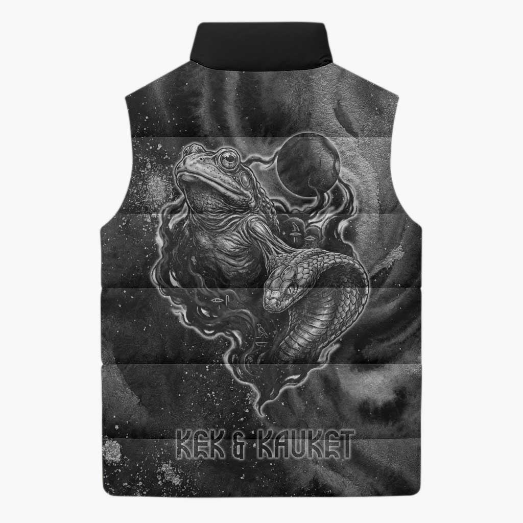 Kek and Kauket Egyptian Sleeveless Puffer Jacket Primordial Darkness Design Cosmic Frogs and Serpents