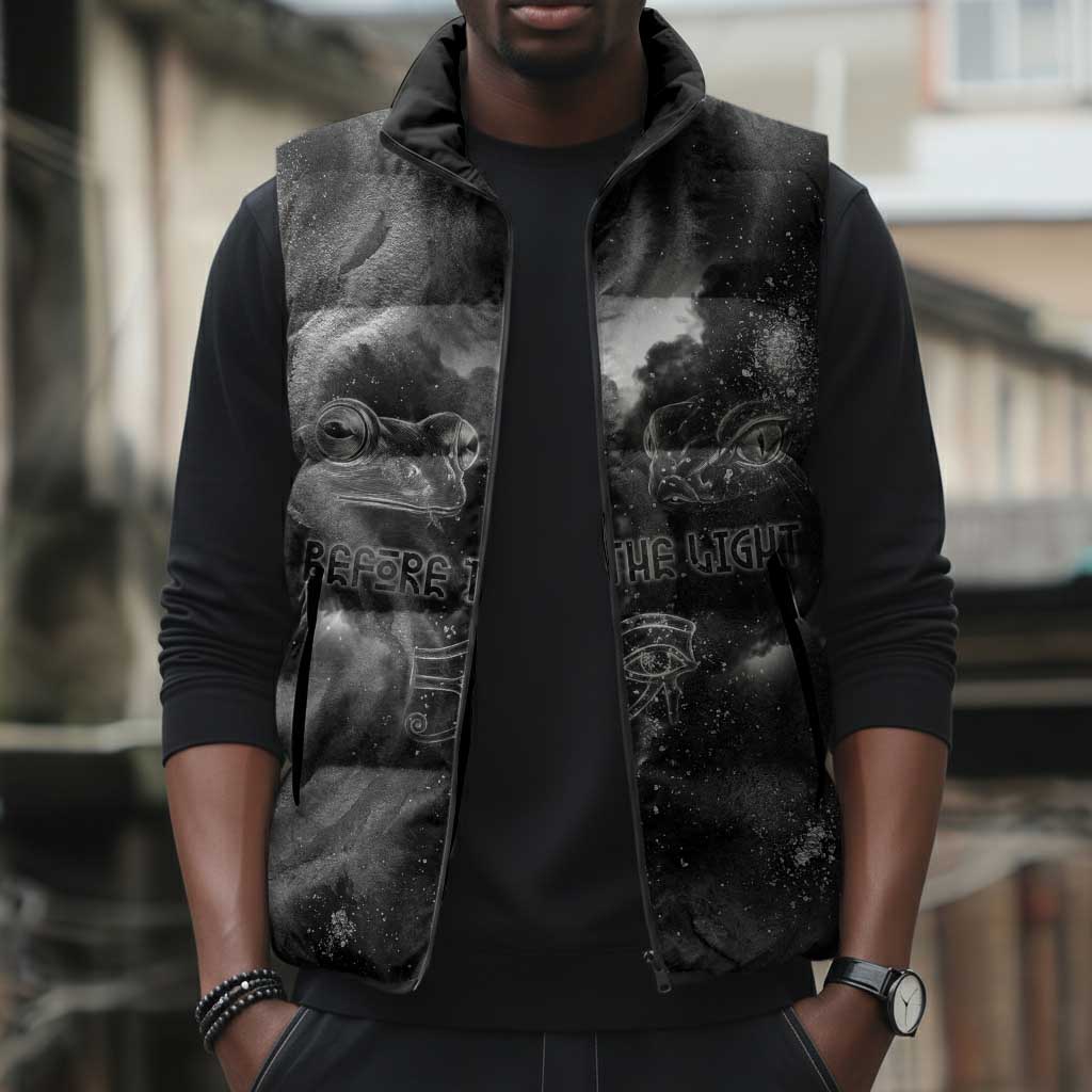Kek and Kauket Egyptian Sleeveless Puffer Jacket Primordial Darkness Design Cosmic Frogs and Serpents