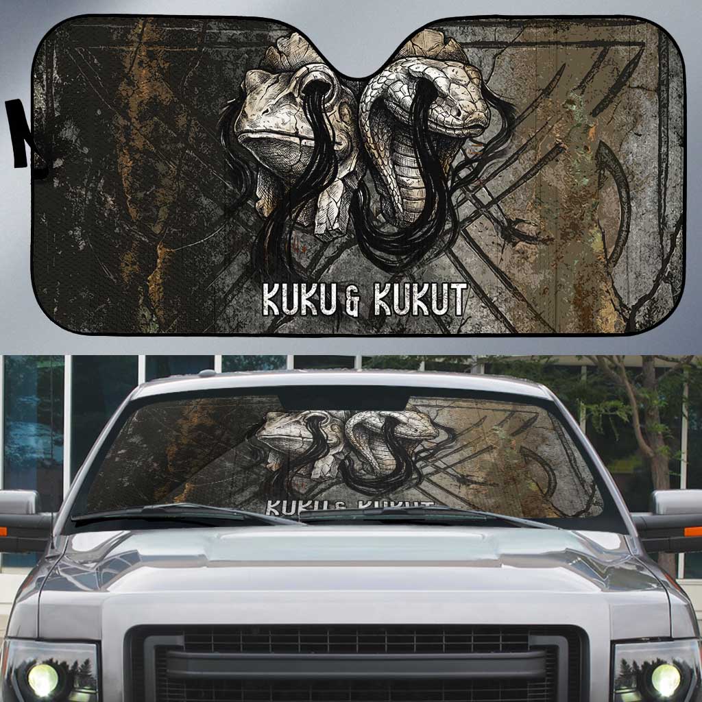 Egypt Kek and Kauket Auto Sun Shade Ancient Void Theme with Frog and Serpent Duality