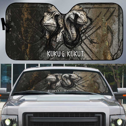 Egypt Kek and Kauket Auto Sun Shade Ancient Void Theme with Frog and Serpent Duality