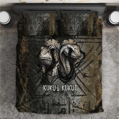 Egypt Kek and Kauket Bedding Set Ancient Void Theme with Frog and Serpent Duality