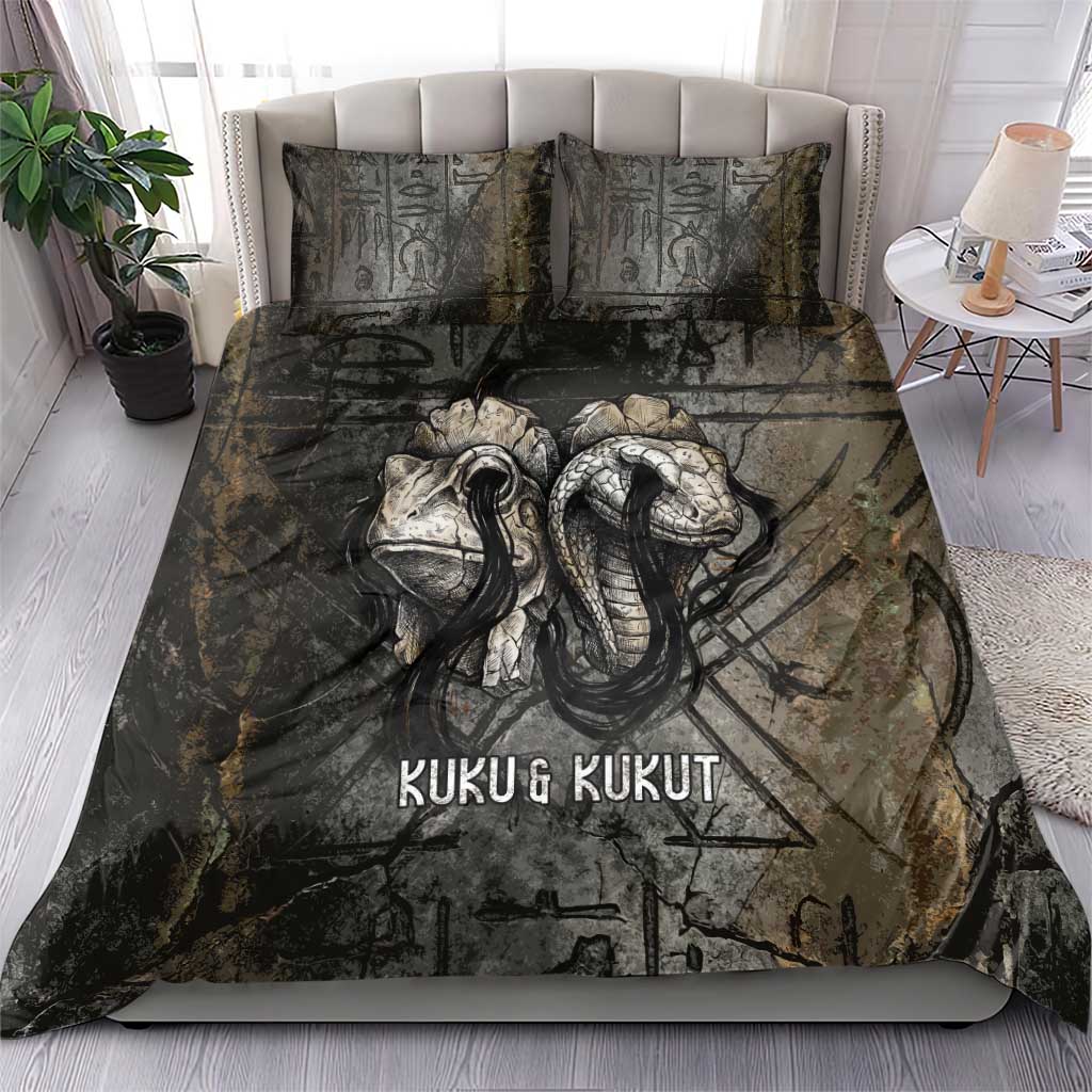 Egypt Kek and Kauket Bedding Set Ancient Void Theme with Frog and Serpent Duality
