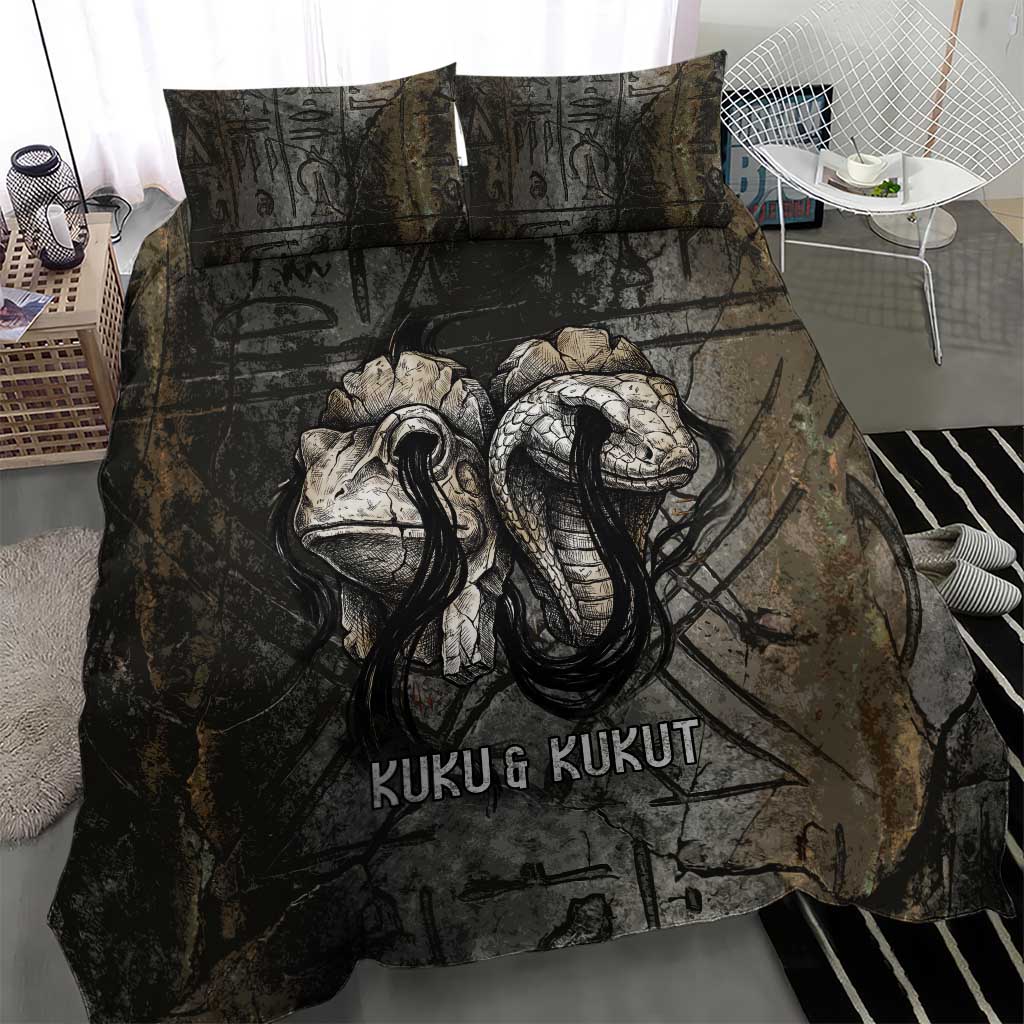 Egypt Kek and Kauket Bedding Set Ancient Void Theme with Frog and Serpent Duality