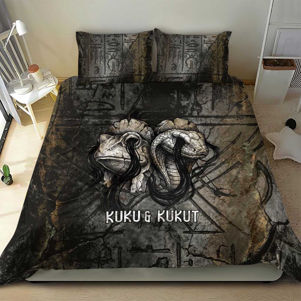 Egypt Kek and Kauket Bedding Set Ancient Void Theme with Frog and Serpent Duality
