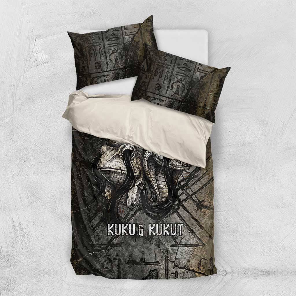 Egypt Kek and Kauket Bedding Set Ancient Void Theme with Frog and Serpent Duality