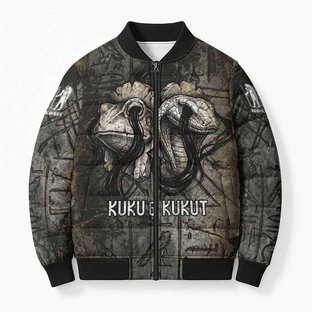 Egypt Kek and Kauket Bomber Puffer Jacket Ancient Void Theme with Frog and Serpent Duality