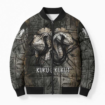Egypt Kek and Kauket Bomber Puffer Jacket Ancient Void Theme with Frog and Serpent Duality