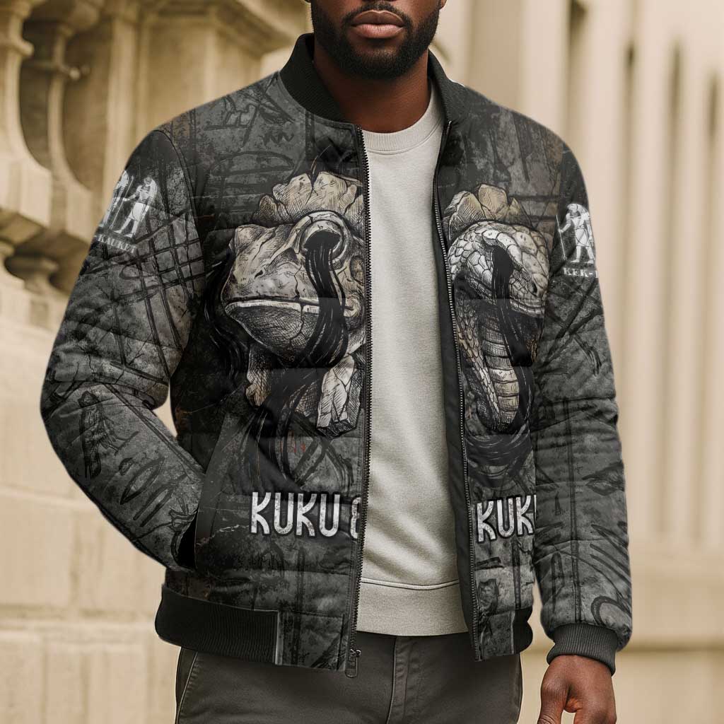 Egypt Kek and Kauket Bomber Puffer Jacket Ancient Void Theme with Frog and Serpent Duality