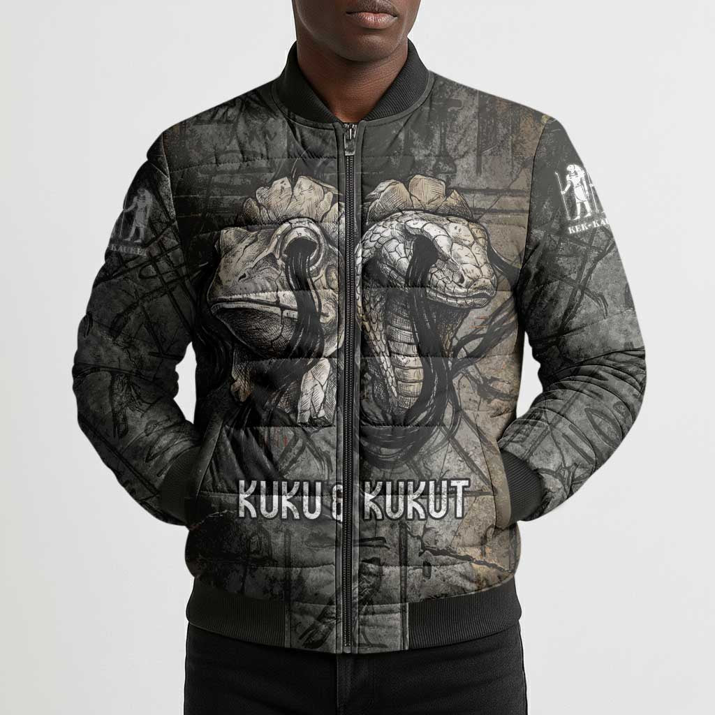 Egypt Kek and Kauket Bomber Puffer Jacket Ancient Void Theme with Frog and Serpent Duality