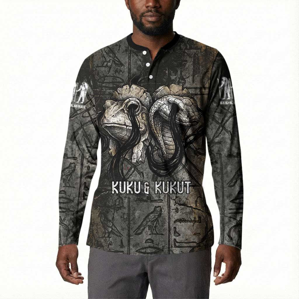 Egypt Kek and Kauket Button Sweatshirt Ancient Void Theme with Frog and Serpent Duality