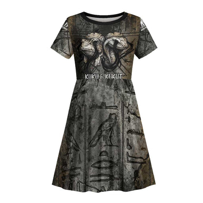 Egypt Kek and Kauket Kid Short Sleeve Dress Ancient Void Theme with Frog and Serpent Duality