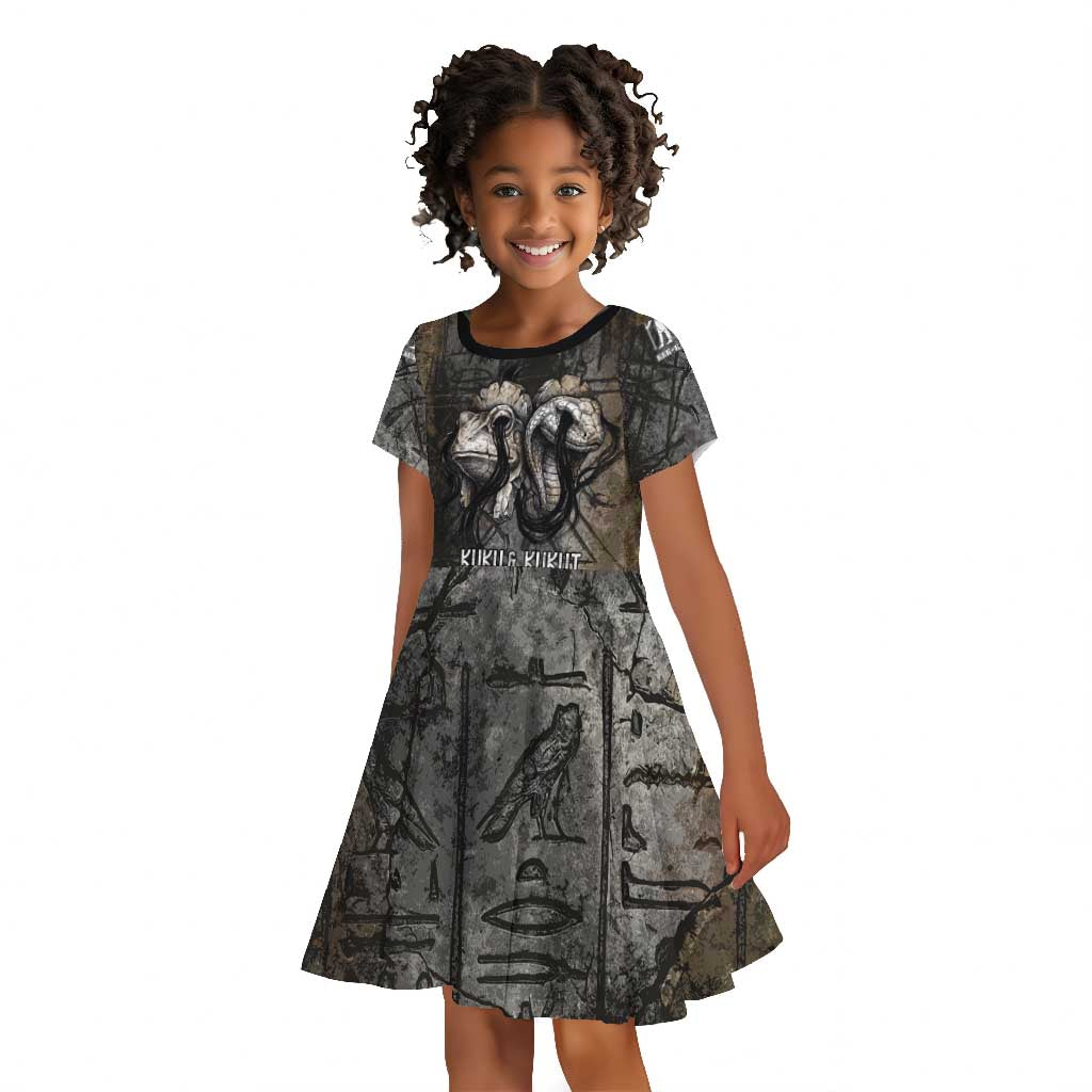 Egypt Kek and Kauket Kid Short Sleeve Dress Ancient Void Theme with Frog and Serpent Duality