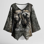 Egypt Kek and Kauket Kimono Sleeve Blouse Ancient Void Theme with Frog and Serpent Duality
