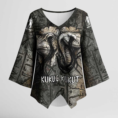 Egypt Kek and Kauket Kimono Sleeve Blouse Ancient Void Theme with Frog and Serpent Duality