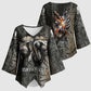 Egypt Kek and Kauket Kimono Sleeve Blouse Ancient Void Theme with Frog and Serpent Duality