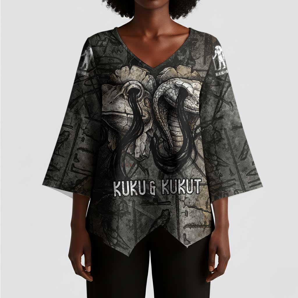 Egypt Kek and Kauket Kimono Sleeve Blouse Ancient Void Theme with Frog and Serpent Duality