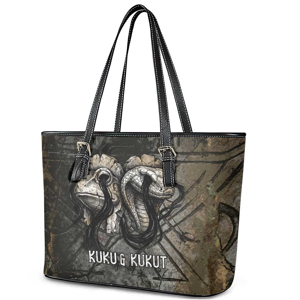 Egypt Kek and Kauket Leather Tote Bag Ancient Void Theme with Frog and Serpent Duality