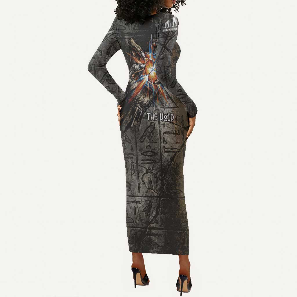 Egypt Kek and Kauket Long Sleeve Bodycon Dress Ancient Void Theme with Frog and Serpent Duality