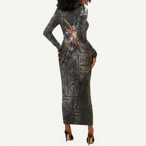 Egypt Kek and Kauket Long Sleeve Bodycon Dress Ancient Void Theme with Frog and Serpent Duality