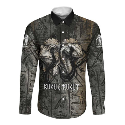Egypt Kek and Kauket Long Sleeve Button Shirt Ancient Void Theme with Frog and Serpent Duality